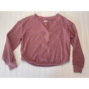 Madewell Brushed Waffle V-Neck Tee T Shirt Top Pink - Size Women's Small